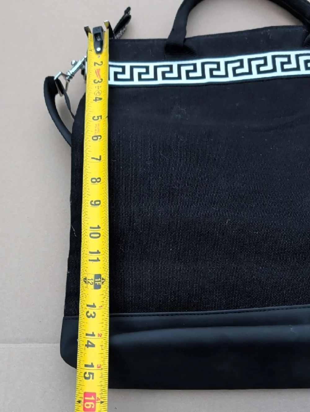 Versace Black & White Greek Key Lap Top Messenger Bag Canvas Chic Minimalist